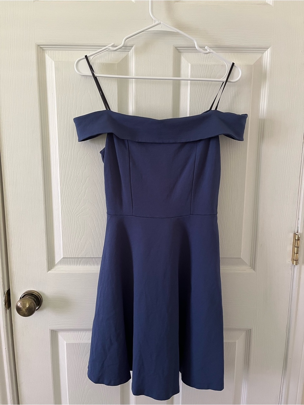 Lulus Navy Off-Shoulder Fit-and-Flare Dress